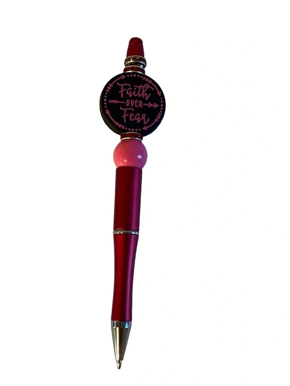 Faith Over Fear Pink & Red Beaded Black Ink Stylish Ballpoint Pen